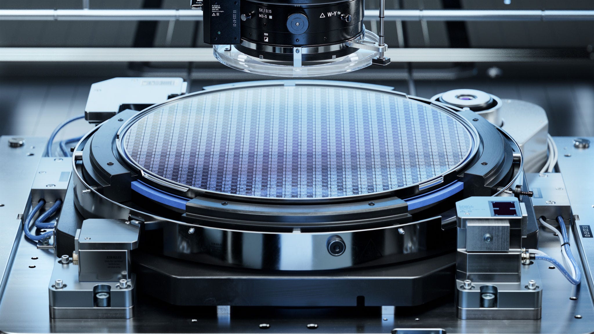 Silicon Wafer during Photolithography Process. Shot of Lithography Process that allows to Create Complex Patterns on a Wafer during Semiconductor and Computer Chip Manufacturing at Fab or Foundry.; Shutterstock ID 2244706467; NP: OECD.org